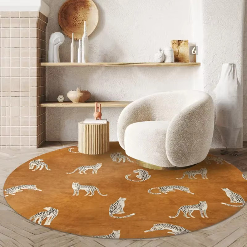 VIKAMA Runder Plüschteppich mit Leopardenmuster in Braun für Wohnzimmer und Schlafzimmer - Bild 2
