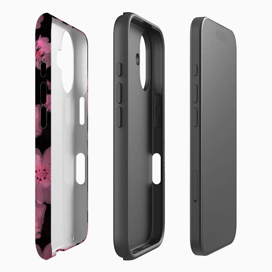 Apple iPhone Schutzhülle mit rosa Blumen auf schwarzem Hintergrund, doppelschichtige Rückabdeckung für iPhone 17/16/15/14/13/12 Pro Max Plus - Bild 2