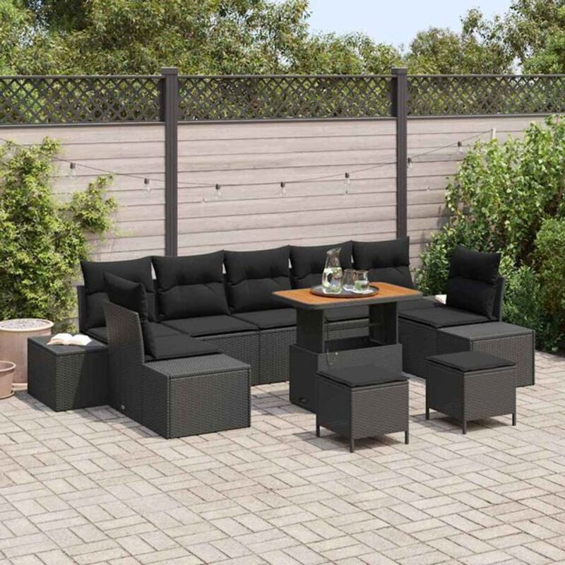 Vidaxl Garten-Sofa-Set aus Poly-Rattan mit 10 Kissen in Schwarz - Bild 1