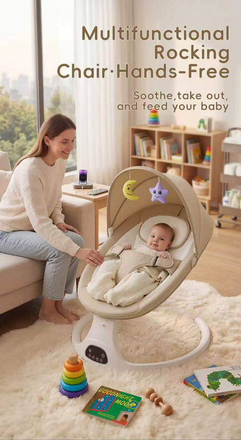 Elektrische Babyschaukel mit Bluetooth-Musik, Fernbedienung und Sensormodus in Grau für Neugeborene und Säuglinge von 0 bis 12 Monaten - Bild 2