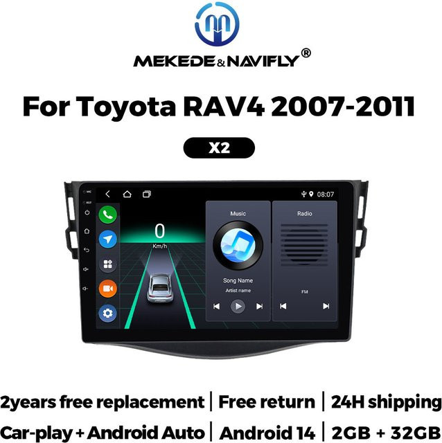 STRONGNAVI Android 14 Autoradio für Toyota RAV4 2006–2012 mit Carplay, Multimedia-Player Stereo Touchscreen und GPS in Schwarz - Bild 1