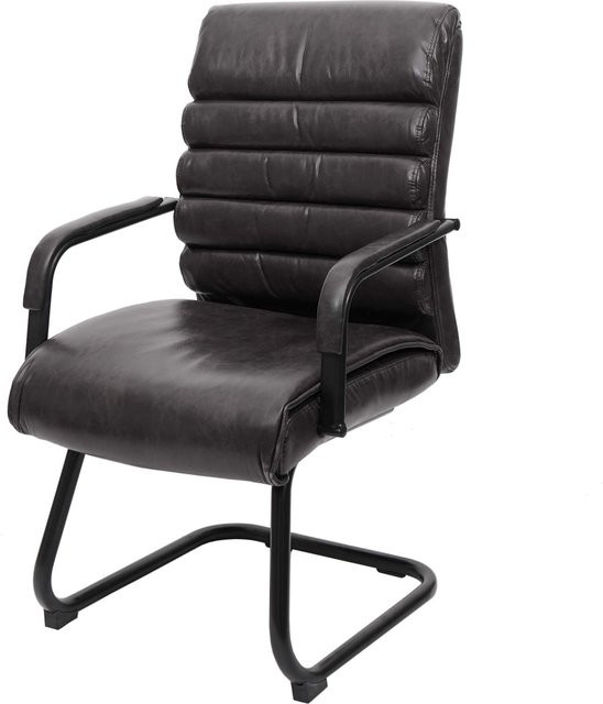Konferenzstuhl MCW-H31 Freischwinger in schwarzer Wildleder-Optik aus Kunstleder mit Metallgestell - Bild 1