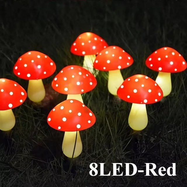 OKAL RED EAST Solar-Pilzlichter mit LED und 8 Beleuchtungsmodi in Rot zur Gartendekoration - Bild 1