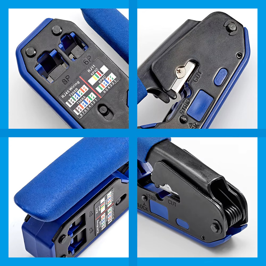 RJ45 Crimpwerkzeuge Set von Seven Floor für Ethernet LAN Kabel Cat6 Cat5e Cat5 inklusive Abisolierzange und Stecker in Blau - Bild 5
