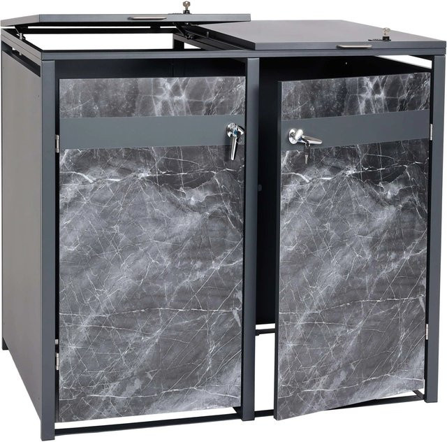 PROREGAL Mülltonnenbox für 2 Tonnen aus verzinktem Stahl in Anthrazit mit Marmor-Optik, B/T/H: 117 x 132 x 80 cm - Bild 1