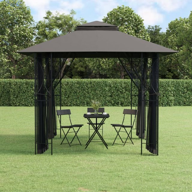 vidaXL Pavillon mit Seitenwänden aus Stahl und Polyester in Anthrazit, B/T/H: 300 x 300 x 270 cm - Bild 2