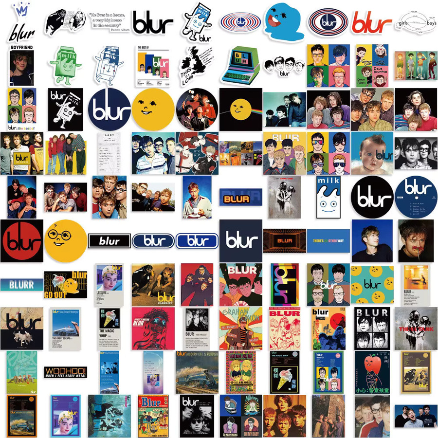 100 Stück BLUR Rockband Aufkleber aus wasserfestem PVC in Multicolour für Gitarre, Gepäck und Notizbücher - Bild 3