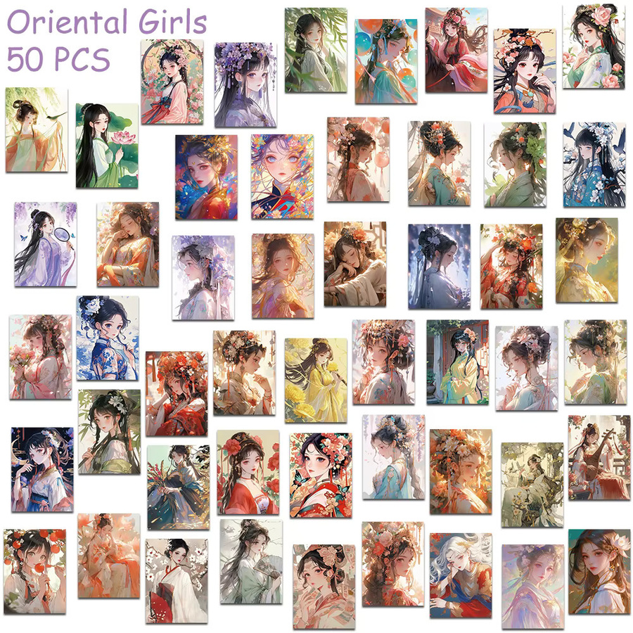 50 Stück Orientalische Mädchen Aufkleber, Wasserdichte Ästhetische Sticker in Multicolour für Laptop, Sammelalbum und Koffer - Bild 4