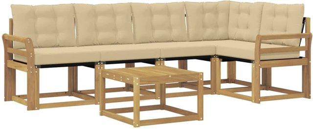 vidaXL Outdoor-Sofagarnitur mit Kissen 6-teilig in Weiß und Beige - Bild 1