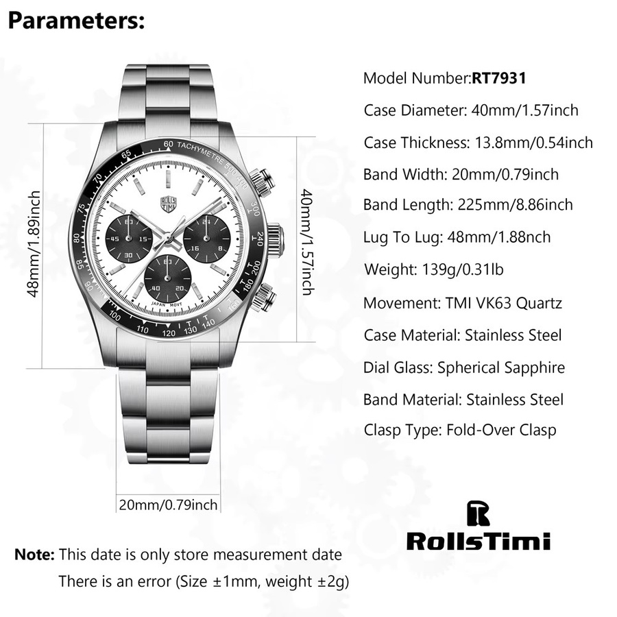 Rollstimi Chronograph, Quarz, Edelstahl, Blau, Saphirglas, Herren - Bild 6