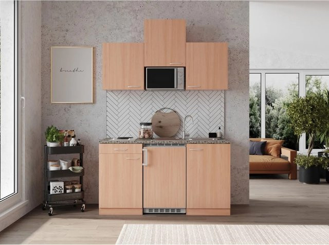 Respekta Küchenzeile KB150BBMI in Buche Nachbildung, Farbe Weiß/Braun, B: 150 cm, T: 60 cm, H: 200 cm - Bild 1