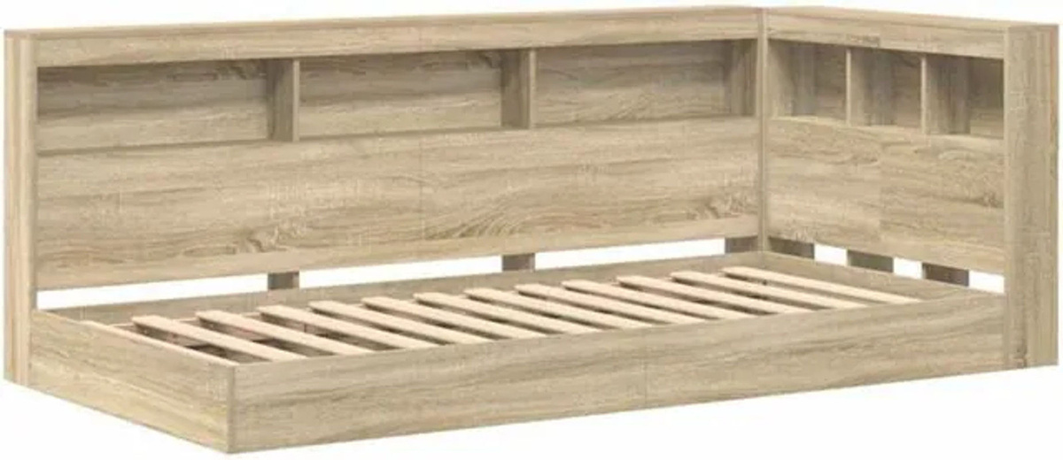 Bücherregal-Bett vidaXL in Sonoma Eiche Natur und Beige, minimalistisches Design aus Holzwerkstoff, B/H: 75 x 190 cm - Bild 1