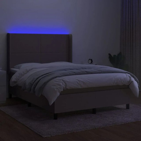 vidaXL Boxspringbett mit Matratze und LED-Unterbettbeleuchtung in Beige, Hybrid-Matratze mit Taschenfederkern und USB-Ladeport, B/T: 140 x 200 cm