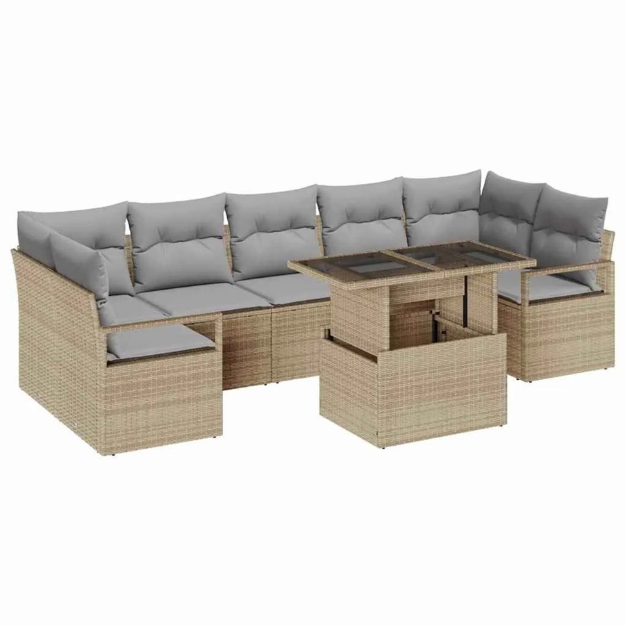 vidaXL Garten-Sofa-Set 8-tlg. aus Poly-Rattan in Beige-Grau mit Kissen und Tisch, L-Form - Bild 2