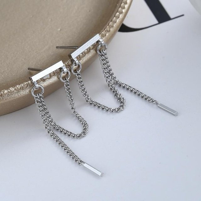 Ohrring 925 Sterling Silber, Quaste, Piercing Stud, grau, Damen - Bild 1