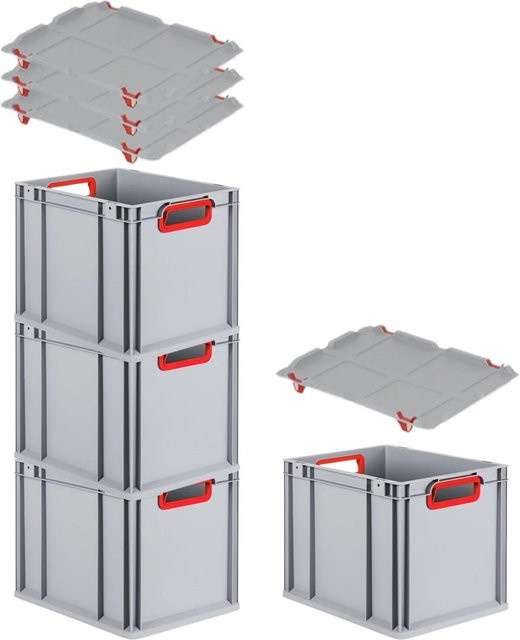 PROREGAL Spar Set 4x Eurobox Nextgen Color mit Auflagedeckel und Schiebeschnappverschlüssen, Farbe Rot, H x B x T: 32 x 30 x 40 cm - Bild 1