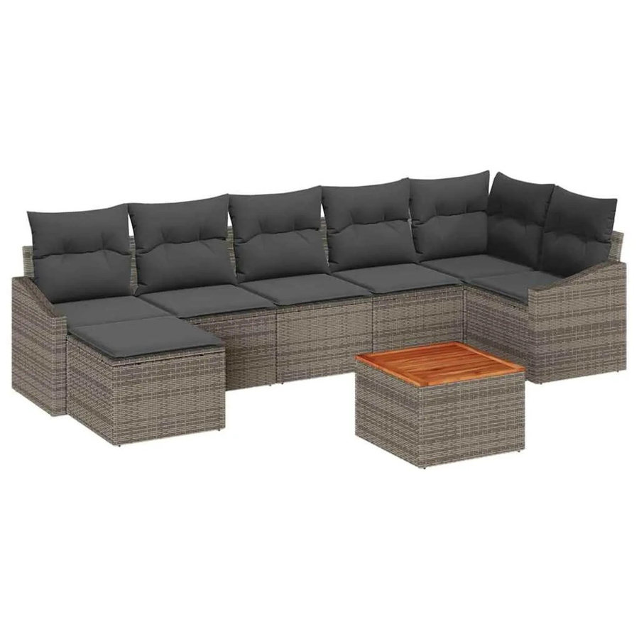 vidaXL Garten-Sofa-Set aus Poly-Rattan in Grau, 8-teiliges L-Shape Lounge-Set mit Kissen und Tisch - Bild 2