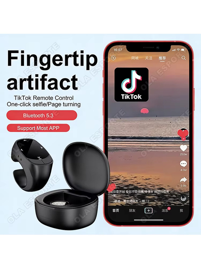 Ola Esporte Intelligenter Bluetooth Fingerring als kabellose Fernbedienung und Selfie-Maus in Schwarz zum automatischen Umblättern von Videos und Webseiten - Bild 7