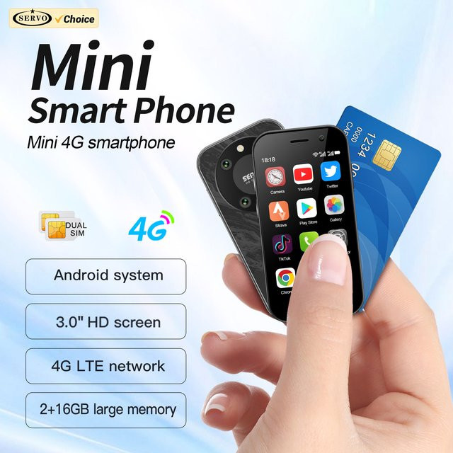 SERVO KING9000 Mini-Smartphone Schwarz mit 4G LTE, Android-System, 16 GB ROM, WiFi und 3.0 Zoll Display - Bild 1