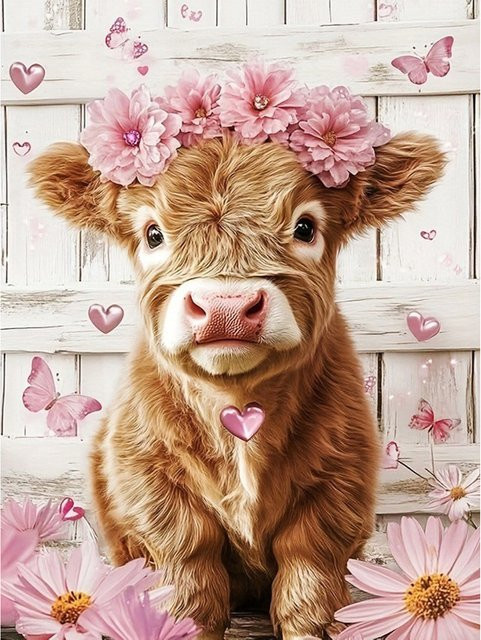 EverShine 5D-Diamantgemälde Rind und Blumen als DIY-Mosaik-Stickerei in Mehrfarbig für Erwachsene und Anfänger - Bild 1