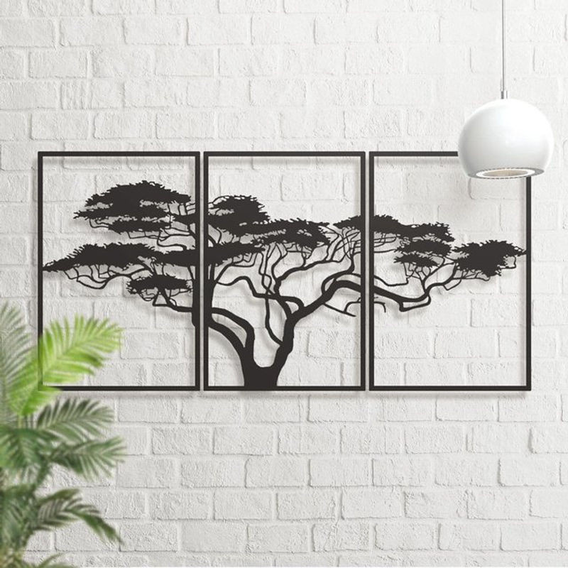 3er-Set CIFBUY Metall-Wanddekoration Baum des Lebens in Schwarz, minimalistische Wandkunst zur Wandmontage - Bild 1