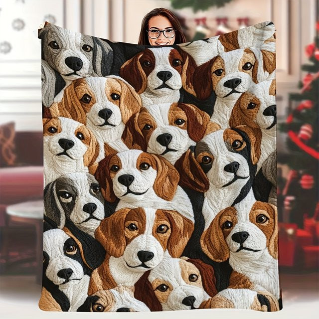 Weiche Flanelldecke mit Beagle-Motiv in gemischten Farben aus Polyester für Bett, Couch oder Büro - Bild 1