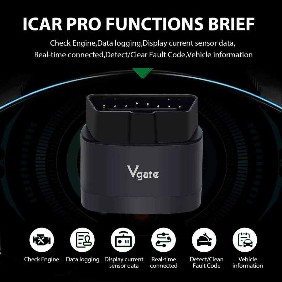 Vgate ICar Pro 2S OBD2 Auto-Diagnosegerät mit Bluetooth 5.2 für Android, iOS und PC, ELM327 Scanner in Schwarz - Bild 2