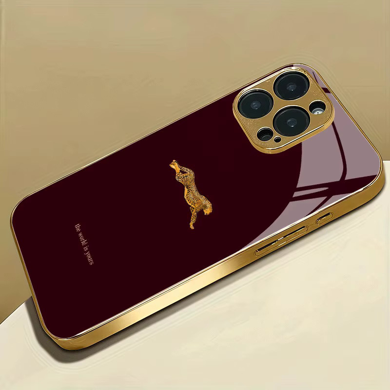 Goldene Handyhülle mit Leopardenmuster und metallischem Glanzlack für iPhone 11 bis iPhone 17 Pro Max und Air Modelle - Bild 5