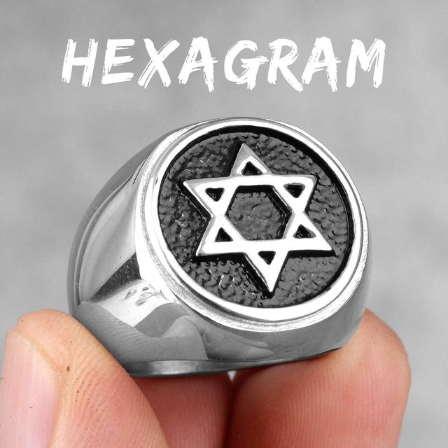 YIRAN Jewelry Ring Edelstahl, Hexagramm Davidstern, Weiß, Herren - Bild 1