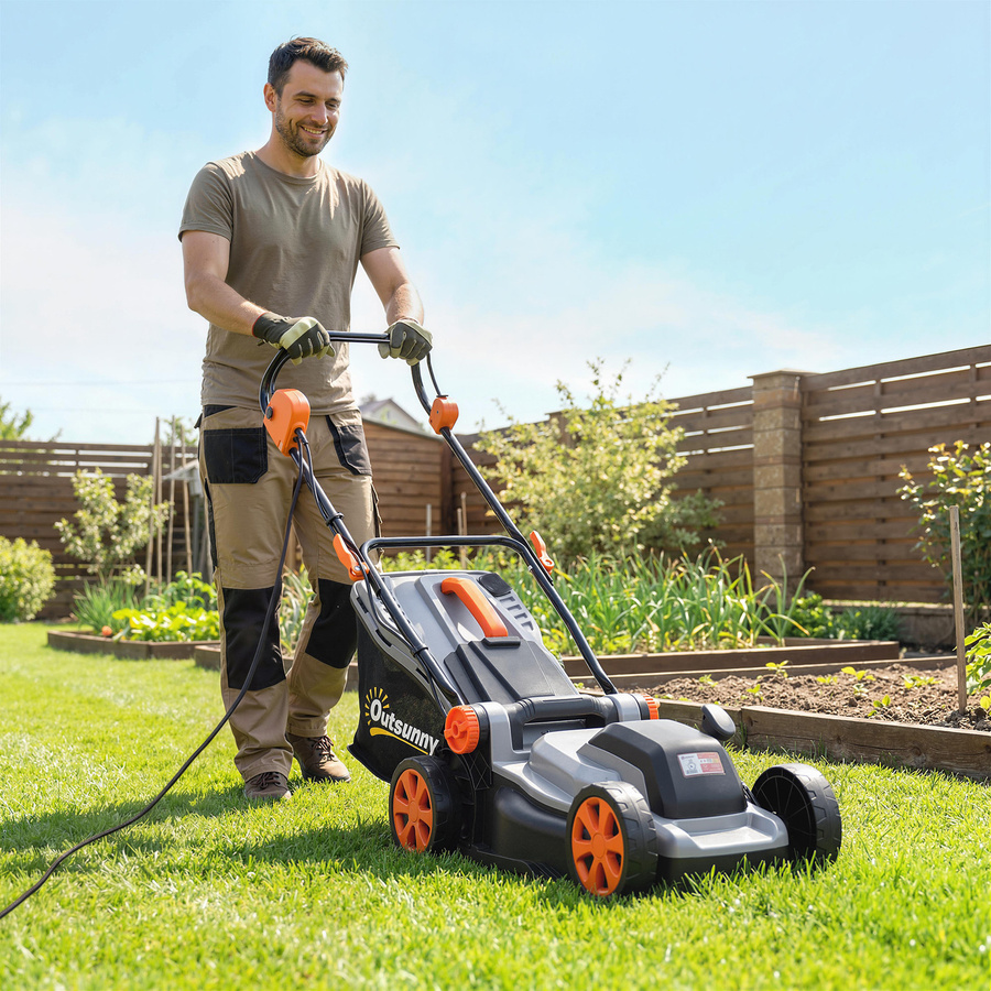 Outsunny Elektro Rasenmäher mit 1200 W, 34 cm Schnittbreite, 35 l Fangkorb und Mulchfunktion in Grau - Bild 2