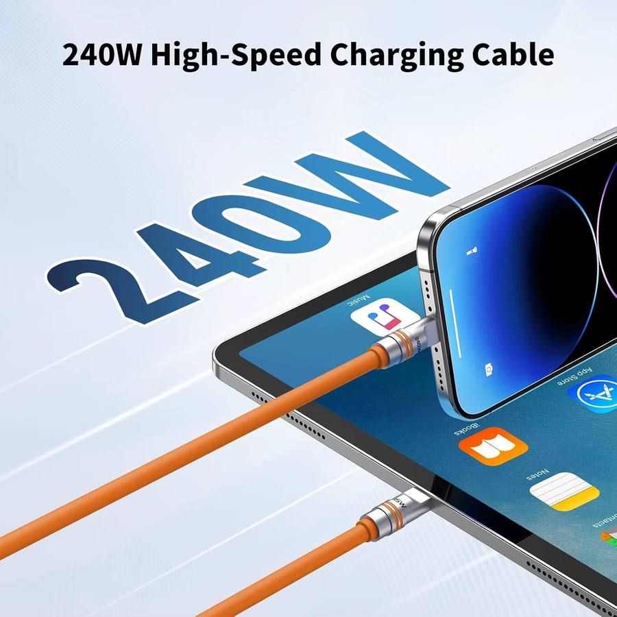 Hichain 2er-Pack USB C auf Typ C Schnellladekabel PD240W aus weichem Flüssigsilikon und Zinklegierung in Schwarz für iPhone, Laptop und Tablets - Bild 1