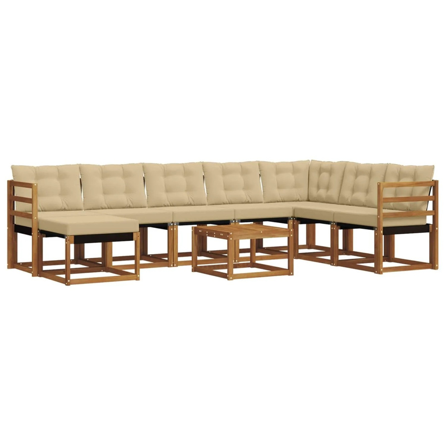 vidaXL Sofa Set 9-tlg. in U-Form aus massivem Akazienholz und Textilene, Natur-Beige - Bild 2