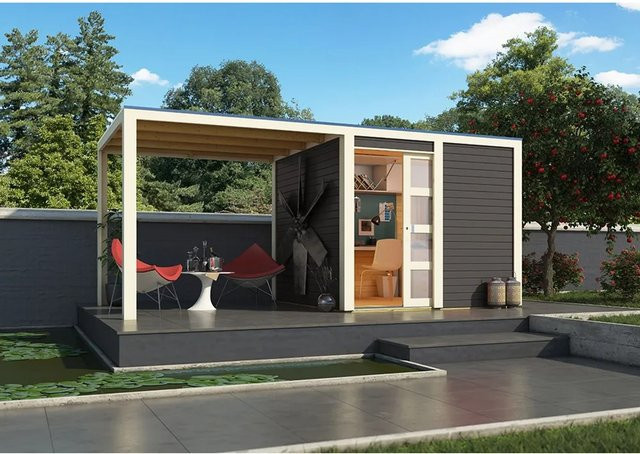 Karibu Holz-Gartenhaus Cuadrado in Terragrau mit Flachdach und modernem Design, B/T: 242 x 242 cm - Bild 1