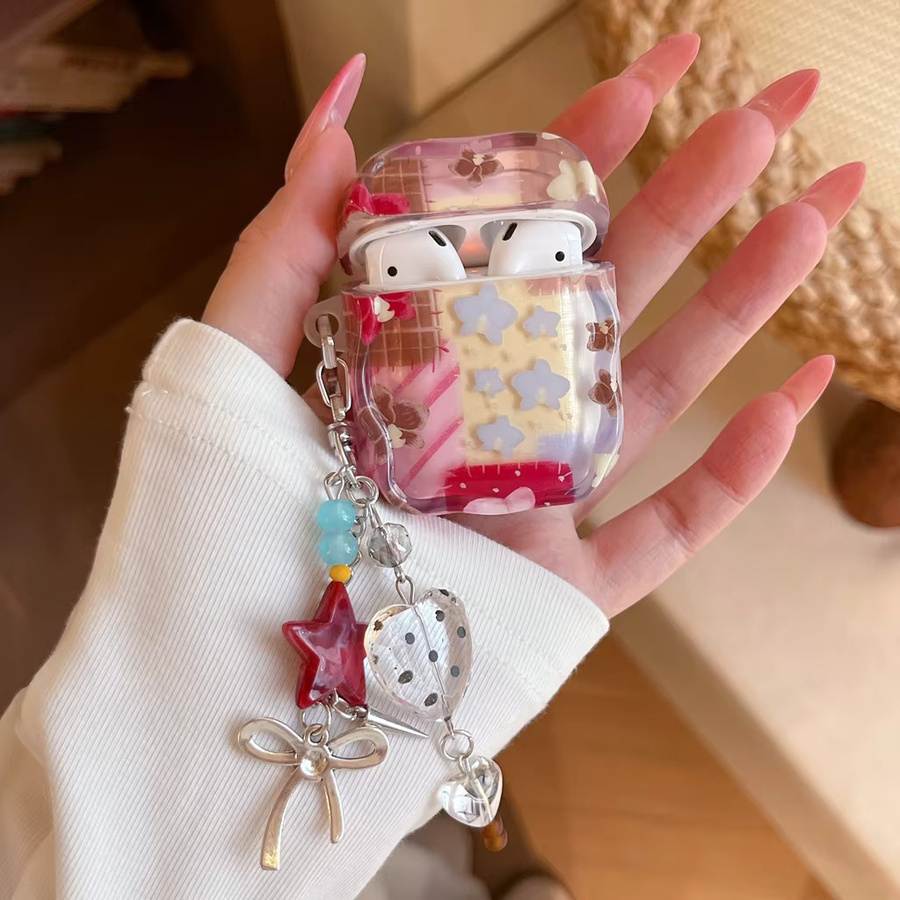 INS Retro Kopfhörer-Schutzhülle für Apple AirPods 1 2 3 4 Pro Pro2 Pro3 mit buntem Blumen-Schleifen-Herz-Design in Multicolour - Bild 3