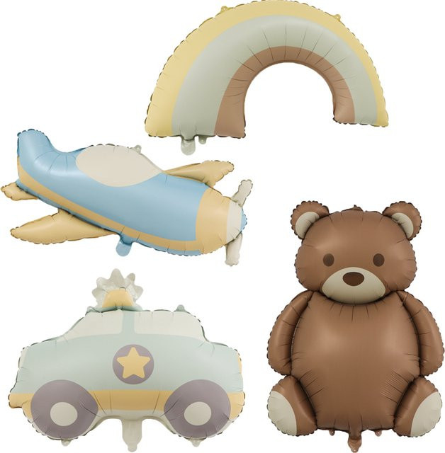 LQZZY Folienballons Set für Kindergeburtstage und Babypartys mit Braunbär, Auto, Flugzeug und Regenbogen in Braun - Bild 1