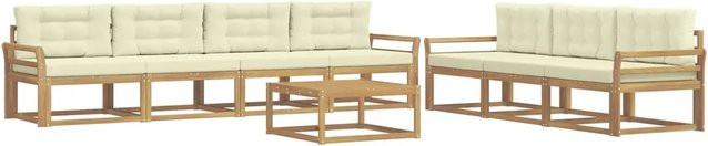 vidaXL Outdoor-Sofagarnitur aus Akazienholz mit 7-teiligem Set in Weiß und Beige inklusive Tisch und UV-beständigen Polsterkissen - Bild 1