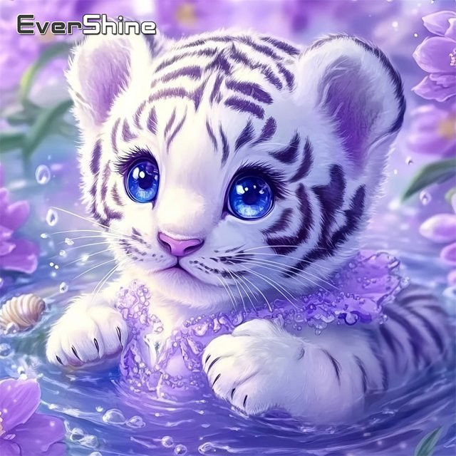 Evershine Diamant-Stickerei Tiger-Bild mit bunten Strass-Steinen als Voll-Diamant-Mosaik für Kinder, Multicolor, B/H: 20 x 20 cm - Bild 1