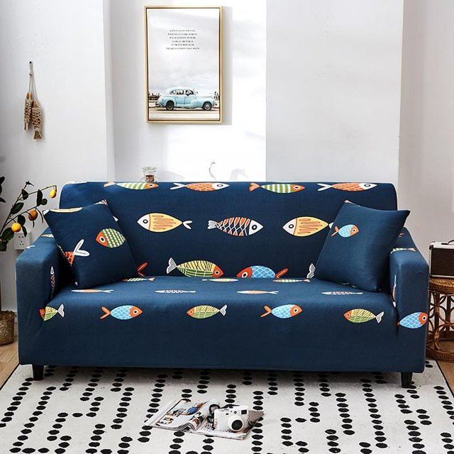 Elastischer Sofabezug mit floralem Muster in Blau, Stretch-Couchbezug für 1-Sitzer, Breite: 90-140 cm - Bild 1