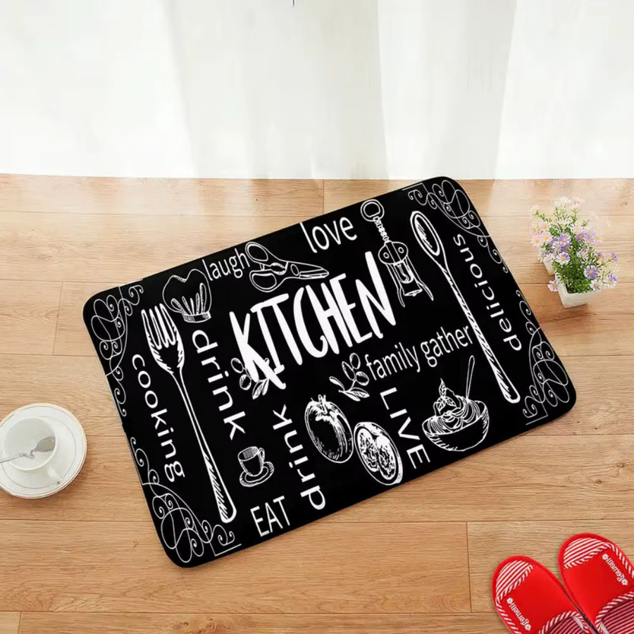VIKAMA Küchenbodenmatte Kaffee Design, schwarz, rutschfest und maschinenwaschbar - Bild 2