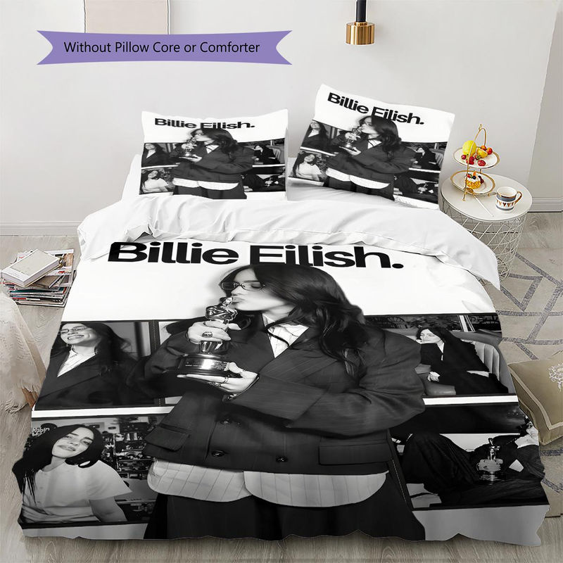 Billie Eilish Muster Bettwäsche Set aus Polyester, Mehrfarbig, B/H: 135 x 200 cm, inklusive 1 Bettbezug und 2 Kissenbezügen - Bild 3