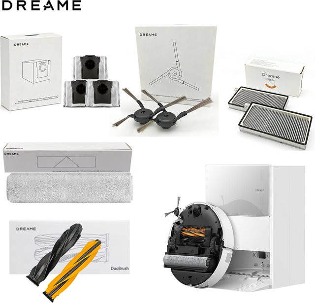 Dreame Aqua 10 Ultra Track und Aqua 10 Pro Zubehör Set in Weiß mit DuoBrush, Seitenbürsten, Filtern, Wischmopps und Staubbeuteln - Bild 1