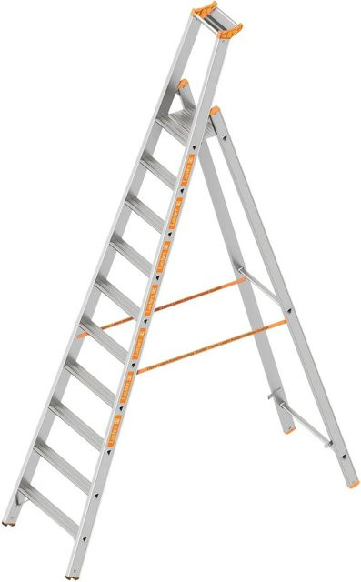 Layher Topic 1064 Stufenstehleiter aus Aluminium mit Tragelement in Silber, 10 Stufen - Bild 1