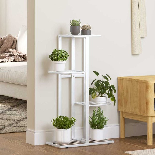 vidaXL Blumenständer aus Metall mit 4 Etagen in Weiß, modern und matt - Bild 1