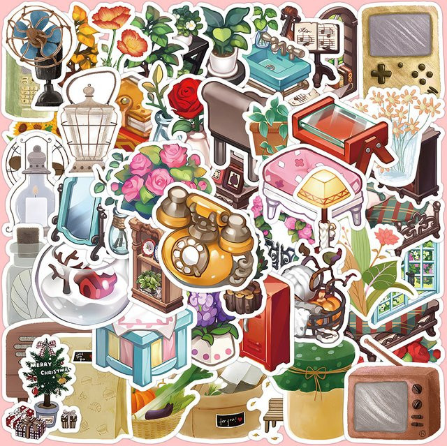 60-teiliges Set niedliche Elements-Aufkleber im Girly-Stil von Anime Worlds Store, bunt, für Notizbücher und Handyhüllen - Bild 1