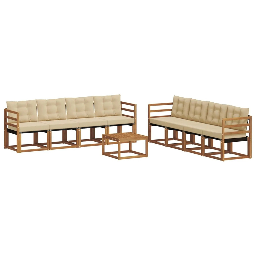 vidaXL Outdoor-Sofagarnitur 9-teilig aus Akazienholz und Textilene in Natur und Beige mit Kissen und Tisch - Bild 2