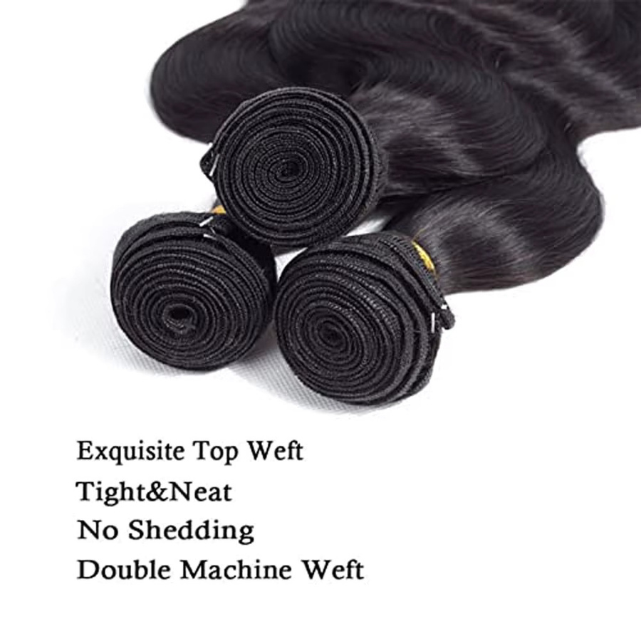 QZOQZO Body Wave Echthaar-Bündel, Natur Schwarz, 3 Stück, Unbehandeltes Jungfrauenhaar - Bild 5