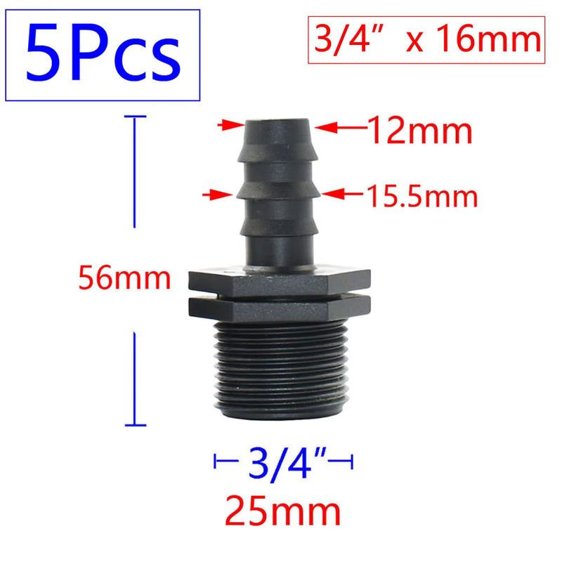 WHWH 5er Set Schlauchadapter mit Außengewinde und Schlauchtülle für PE-Schläuche, 1/2 Zoll und 3/4 Zoll, für Gartenbewässerung und Drip-Systeme - Bild 3