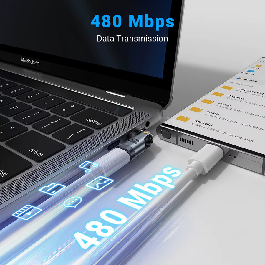 AUFU 240W USB-C Adapter mit 5A Schnellladefunktion, rotierbarer USBC-Stecker auf Typ-C Buchse Konverter in Schwarz für iPhone, Laptop und Macbook - Bild 5