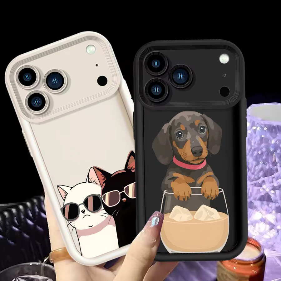 Handyhülle Softcover mit Cartoon Hund und Katze für iPhone 11 12 13 14 15 16 17 Pro Max Plus Air 16e in Multicolour - Bild 1