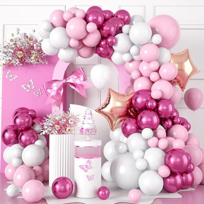 104-teiliges Ballonbogen-Set in Rosa und Weiß mit Sternen und Roségold-Stangen zur Dekoration für Hochzeiten - Bild 1